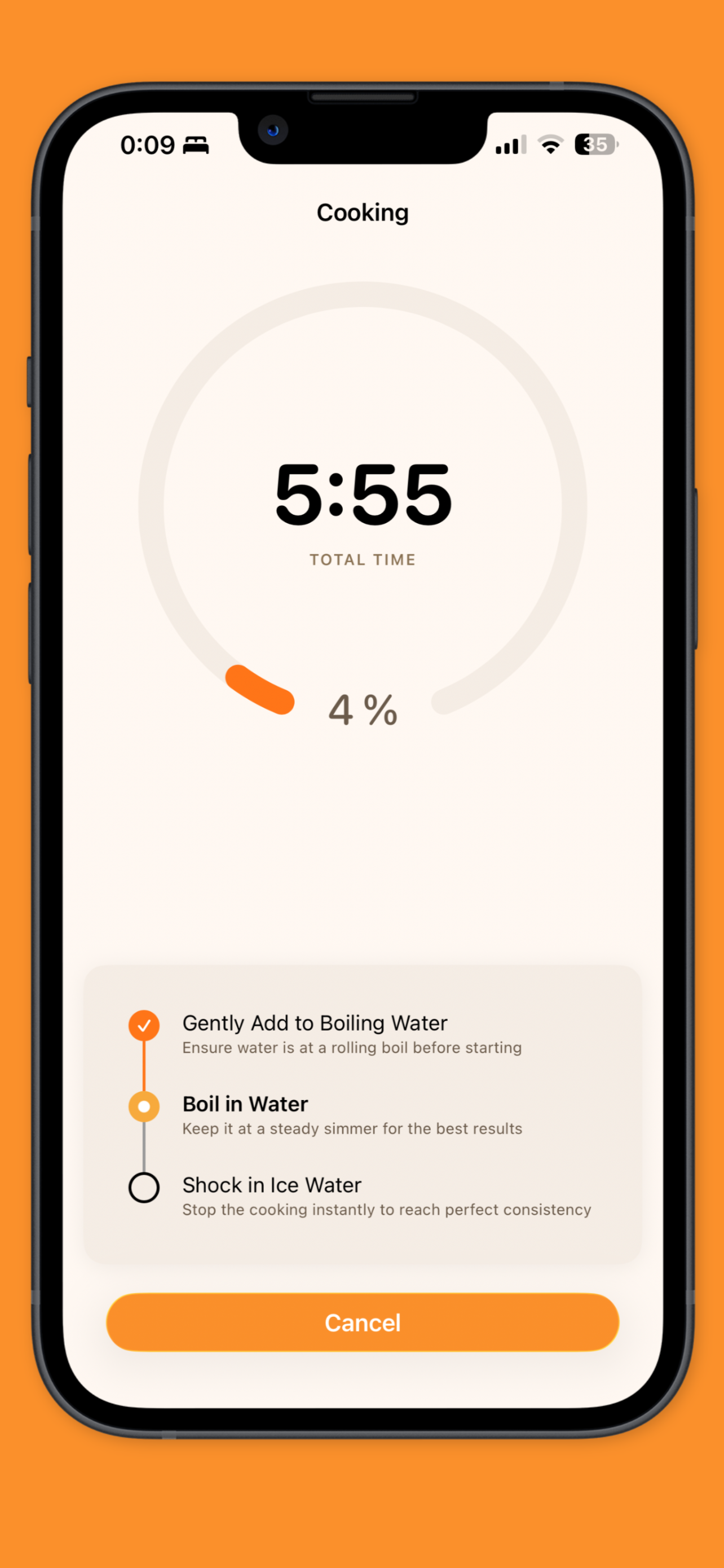Yolk Timer ready screen showing a countdown and a simple timer interface.